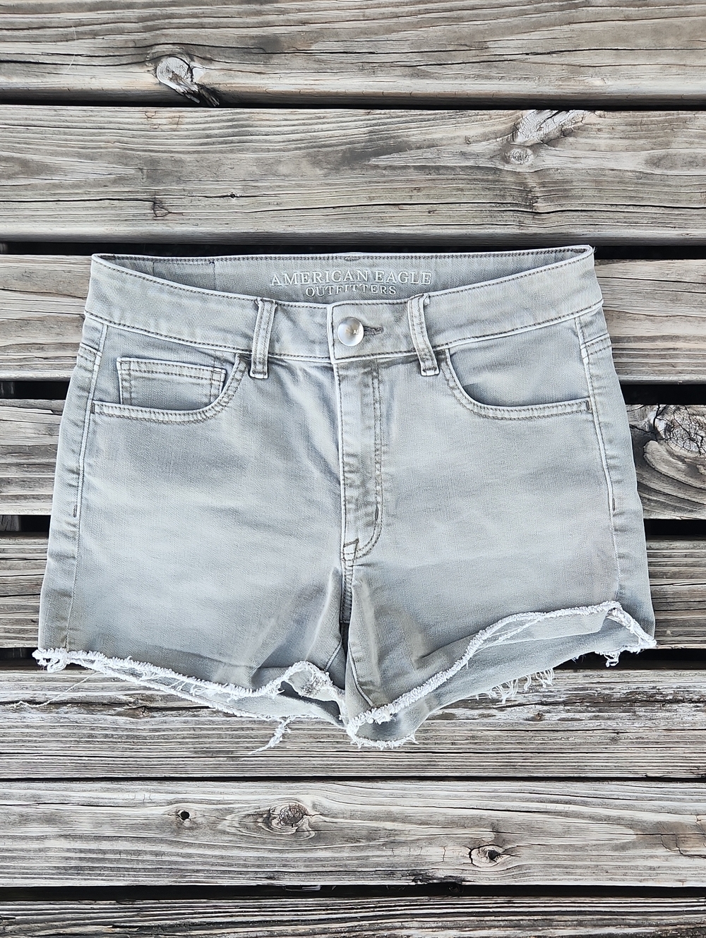 American Eagle Hi-Rise Shortie Super Stretch 6 Denim Shorts Green Khaki Summer